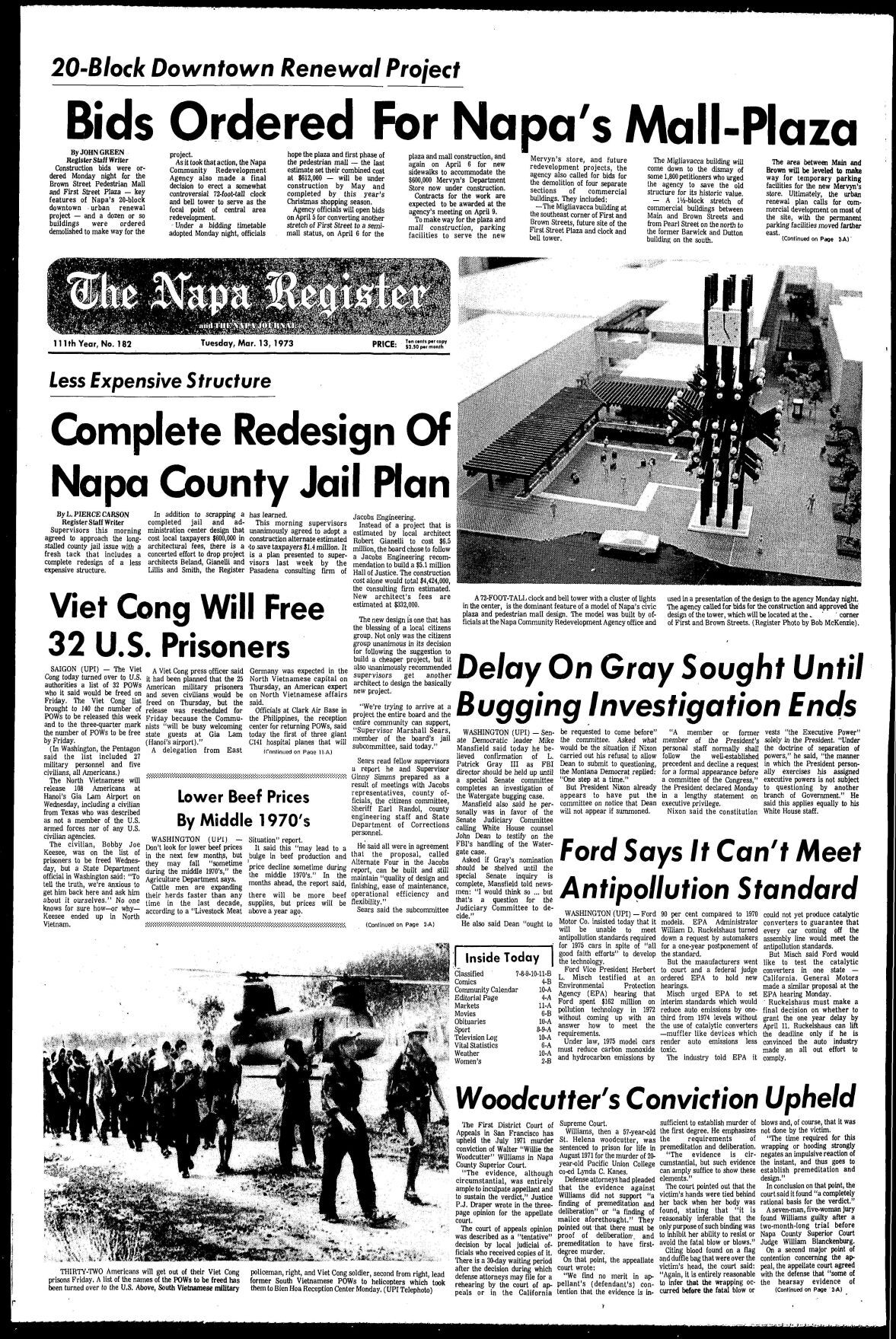 Willie the Woodcutter and Napa Register murder coverage: 03/13/73 Page 1A